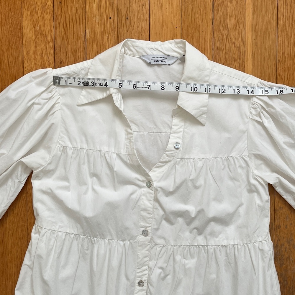 & Other Stories Tiered Cotton Fully Lined Puff Sleeve Shirtdress Mini Dress XS - Picture 10 of 13
